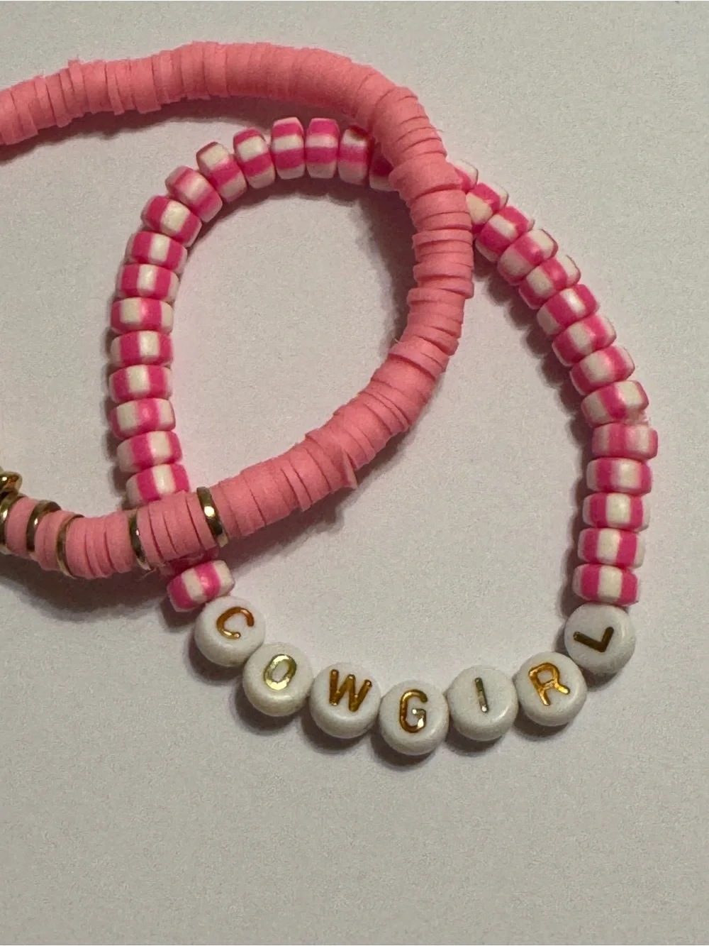 Set of 2 Country Western Pink Cowgirl Beaded Bracelets